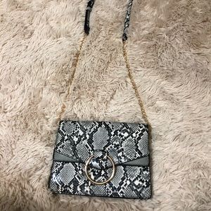 Faux Black Gray Snakeskin Clutch Bag